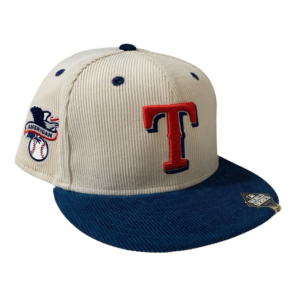 New Era Texas Rangers 59FIFTY Cream 2Tone Corduroy Fitted Hat Cap Size 7 3/8